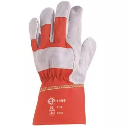   155L, bőrkesztyű, SZÜRKE VASTAG MARHAHASÍTÉK/PIROS VÁSZON_12 (155L) munkakesztyű