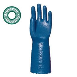   Érdesített PVC védőkesztyű, 34 cm-es, kék, sav-, lúg-, olajálló 3768-70-es ***KIFUTÓ***