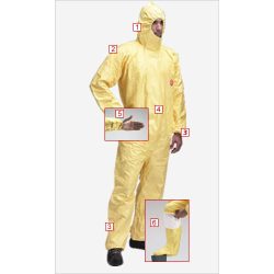   40724, Tychem C lábfejvédős, vegyszerálló, kapucnis overall 40720-as