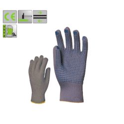   Vékony szürke kopásálló, kék pettyes, 13-as kötésű nylon védőkesztyű