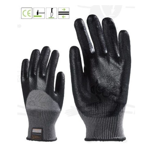 6957-60 vágásálló, kopásbiztos, multiszálas munkavédelmi kesztyű , tenyéren+hátul ökölcsontig fekete nitrillel