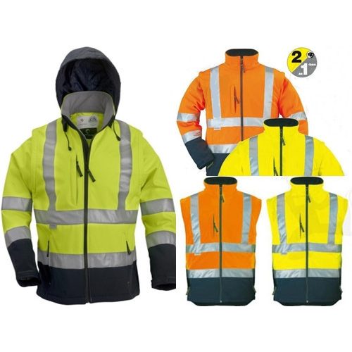 Coverguard jól láthatósági munkaruha Piros/kék fluo kabát, lélegző, vízhatlan softshell anyagból, k