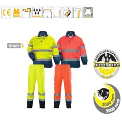   Fluo esőruha, Pes/PU Breathane  Oxford, szellőző, sárga/kék, Jólláthatósági