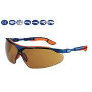 9160265, UVEX 9160 I-VO védőszemüveg. Futurisztikus forma, cserélhető látómező, kék-narancs