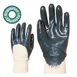   Pamutra mártott kék nitril szellőző hátú munkavédelmi kesztyű,
csúszás ellen enyhén érdesített tenyér, gumírozott mandzsetta (9407-9410)