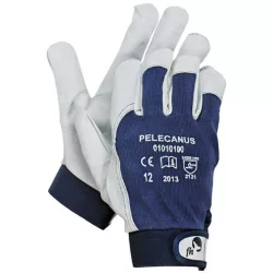   PELECANUS munkavédelmi kesztyű kecskebőr tenyérrel, pamut szövet kézháttal. Rugalmas, tépőzáras mandzsetta.