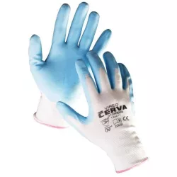   VIREO Kötött, varratmentes nylon munkavédelmi kesztyű, mikroporózus, páraáteresztő nitril bevonatú tenyérrel és ujjakkal, rugalmas kötött mandzsettával.