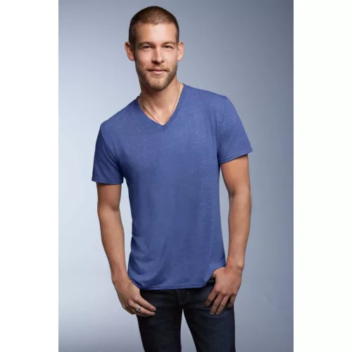 ANVIL (AN6752) nyári rövid ujjú férfi póló fésült pamut/poliészter pamut V nyakú oldalvarrott, Fésült Pamut