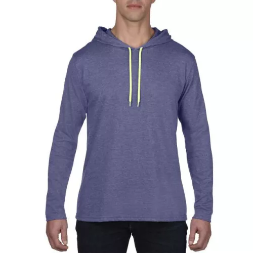 an987hb-ny-m, ANVIL (AN987) nyári hosszú ujjú póló,/fésült pamut kapucnis, Hanga kék/neon