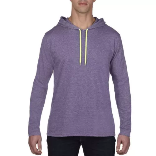 an987hpu-ny-s, ANVIL (AN987) nyári hosszú ujjú póló,/fésült pamut kapucnis, Hanga lila/neon