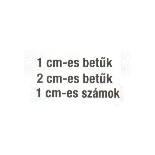 1 és 2 cm-es betük ívben, 1cm-es számok ívben