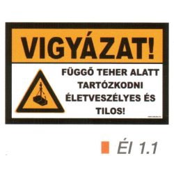   Vigyázat! Függö teher alatt tartózkodni életveszélyes és tilos! ÉL 1.1