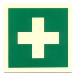   Elsősegélyhely kereszt öntapadós utánvilágítós tábla 15x15 cm  kivitel: műanyag 