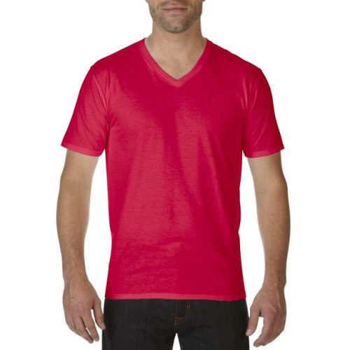 gi41V00re-l, GILDAN (GI41V00) nyári rövid ujjú férfi póló, V nyakú oldalvarrott, Piros/Red