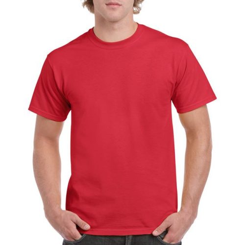 gi5000re-s, GILDAN (GI5000) nyári rövid ujjú férfi póló, környakas, Piros/Red színben,  méret: S