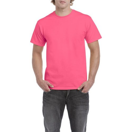 gi5000sfp-m, GILDAN (GI5000) nyári rövid ujjú férfi póló, környakas, Biztonsági rózsaszín/Safety
