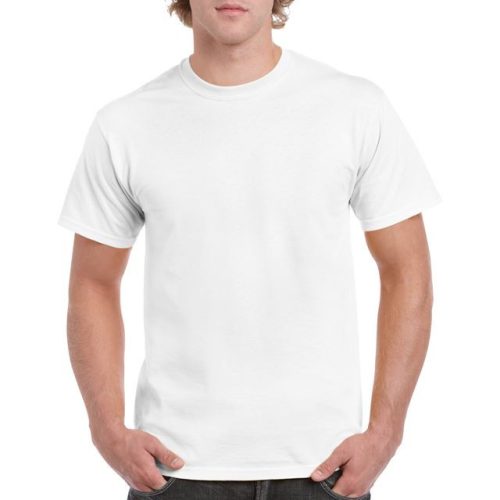 gi5000wh-l, GILDAN (GI5000) nyári rövid ujjú férfi póló, környakas, Fehér/White színben,  méret: L