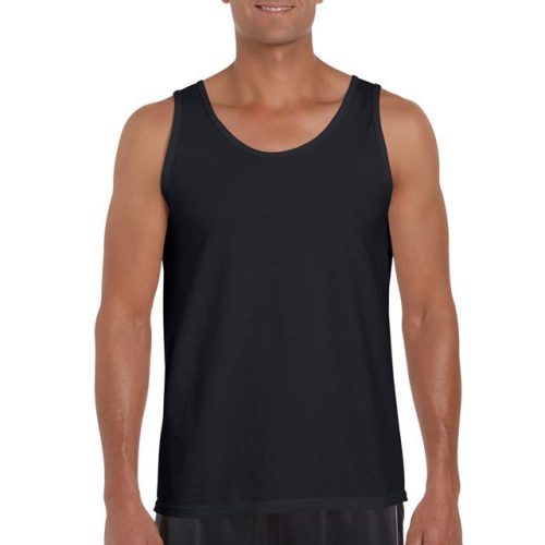 gi64200bl-s, GILDAN (GI64200) nyári ujjatlan férfi póló, környakas, Fekete/Black színben,  méret: