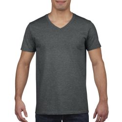   gi64V00dh-2xl, GILDAN (GI64V00) nyári rövid ujjú férfi póló, V nyakú, Sötét hanga/Dark Heather
