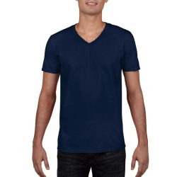   gi64V00nv-s, GILDAN (GI64V00) nyári rövid ujjú férfi póló, V nyakú, Sötétkék/Navy színben,