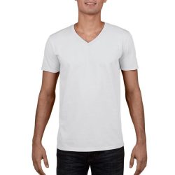   gi64V00wh-2xl, GILDAN (GI64V00) nyári rövid ujjú férfi póló, V nyakú, Fehér/White színben,