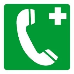 Segélyhívó telefon helyét jelölő, öntapadós tábla
