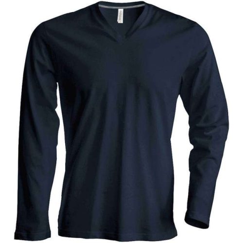 ka358dg-s, KARIBAN MEN'S LONG SLEEVE (KA358) nyári hosszú ujjú férfi póló, V nyakú oldalvarrott