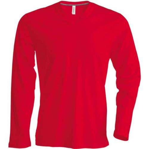 ka358re-s, KARIBAN MEN'S LONG SLEEVE (KA358) nyári hosszú ujjú férfi póló, V nyakú oldalvarrott