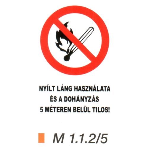 Nyílt láng használata és a dohányzás 5 méteren belül tilos! m 1.1.2/5