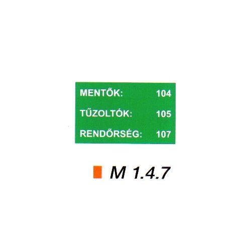 Mentők: 104; Tűzoltók: 105; Rendőrség: 107  m 1.4.7