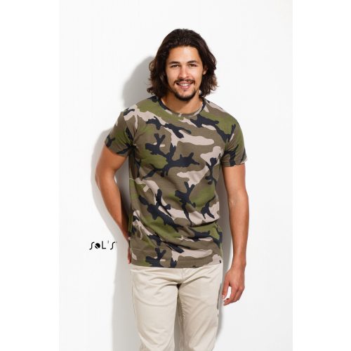 so01188cmo-xl, SOL'S CAMO (SO01188) nyári rövid ujjú terepmintás férfi póló, oldalvarrott testhez